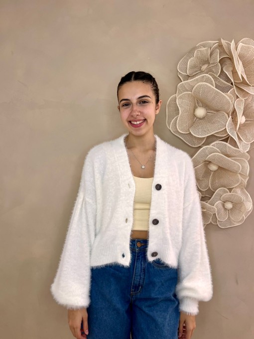 Cardigan Curto Pelinho Off White