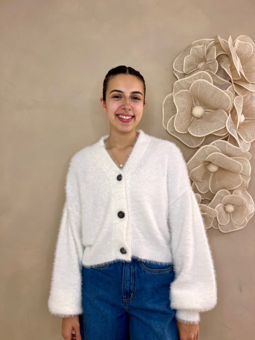 Cardigan Curto Pelinho Off White