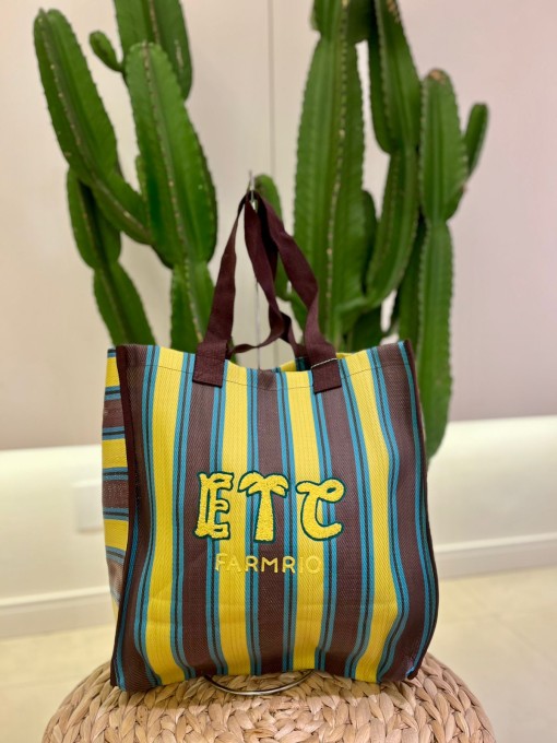 Bolsa Tote Rafia Multicolorido Marrom