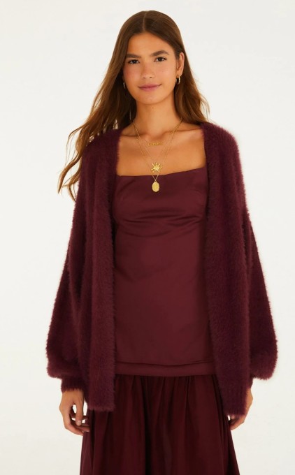 Cardigan Tricot Pelinho Vinho