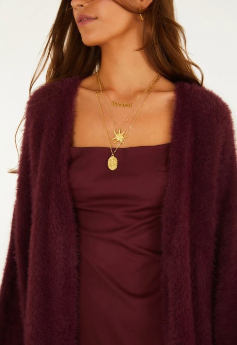 Cardigan Tricot Pelinho Vinho