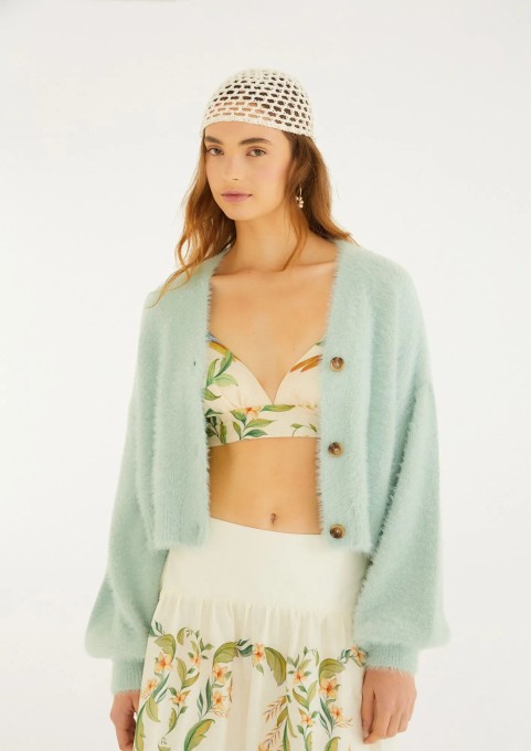 Cardigan Curto Pelinho Azul