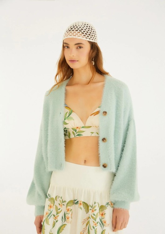 Cardigan Curto Pelinho Azul