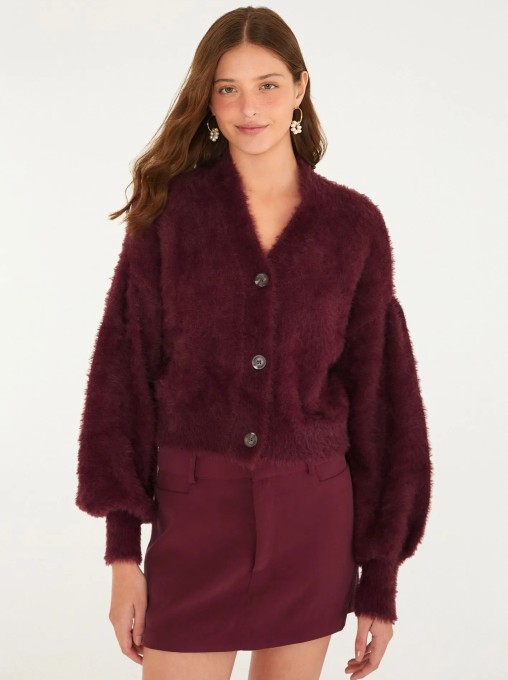 Cardigan Curto Pelinho Vinho