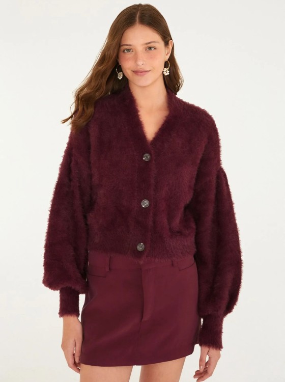 Cardigan Curto Pelinho Vinho