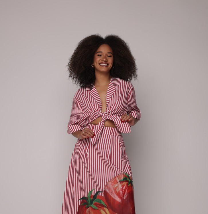 Camisa Cropped Listrada Maxi Tomates