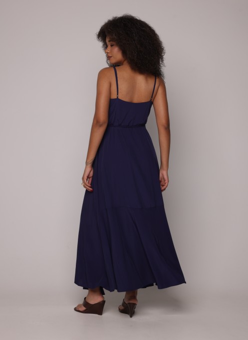 Vestido Transpasse Longo Azul Carbono