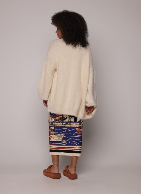 Cardigan Tricot Pelinho Bege Whitecap