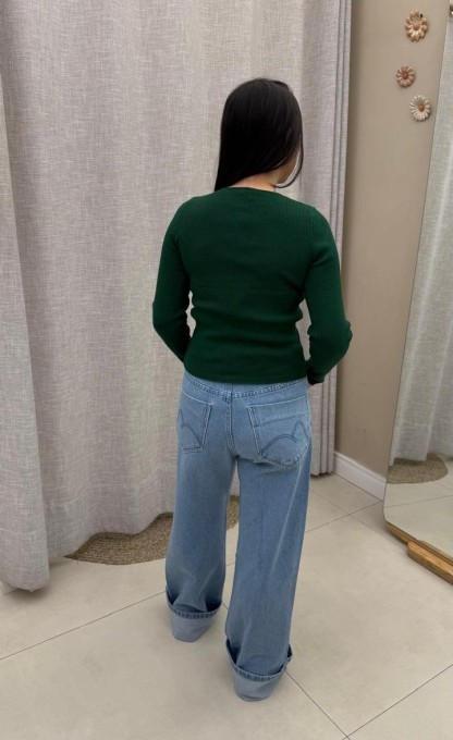 Blusa Tricot Manga Longa Verde Estandarte