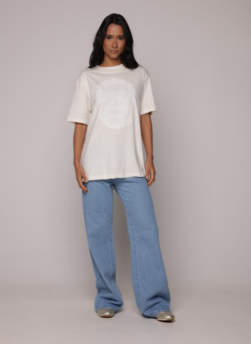 Tshirt Media Rio de Renda Bege Seda