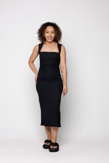 Vestido Midi Alça Torcida Textura