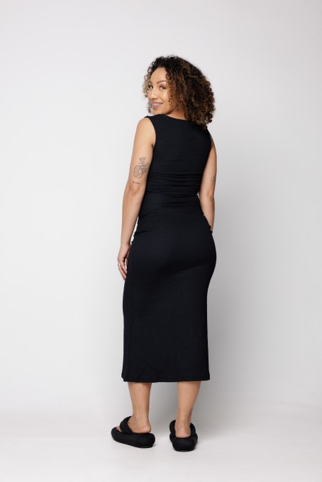 Vestido Midi Alça Torcida Textura