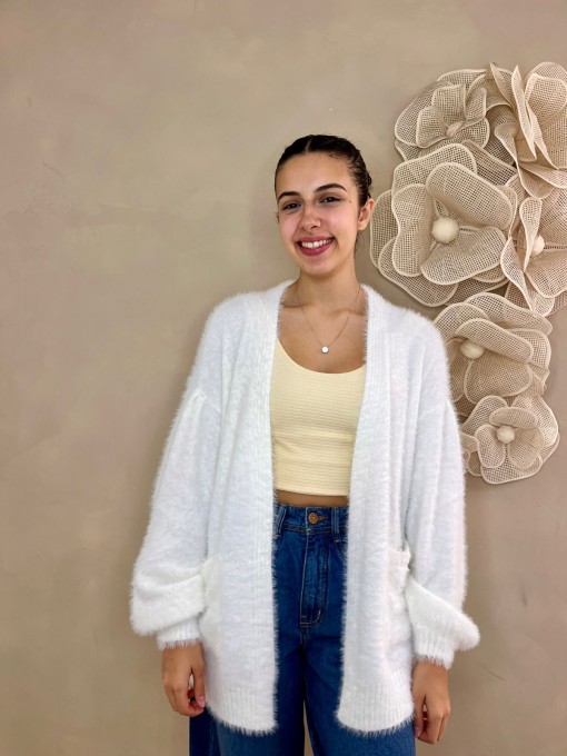 Cardigan Tricot Pelinho com Bolso